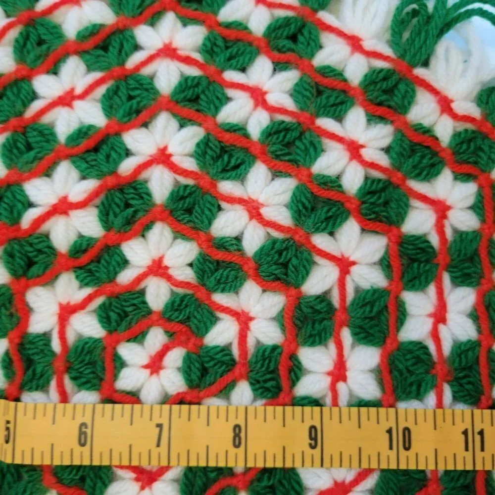 Christmas Themed Green Red & White Handmade Knit Yarn Table Tops / Placemats